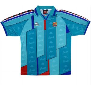 Mens Barcelona Retro Away Jersey 1996/97 Light teal Barcelona retro away jersey with blue panels front view