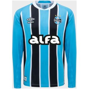 Gremio home jersey sky blue black stripes alfa sponsor front view