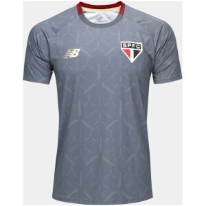 Grey Sao Paulo training jersey, tonal lattice print, red-edged collar, front view