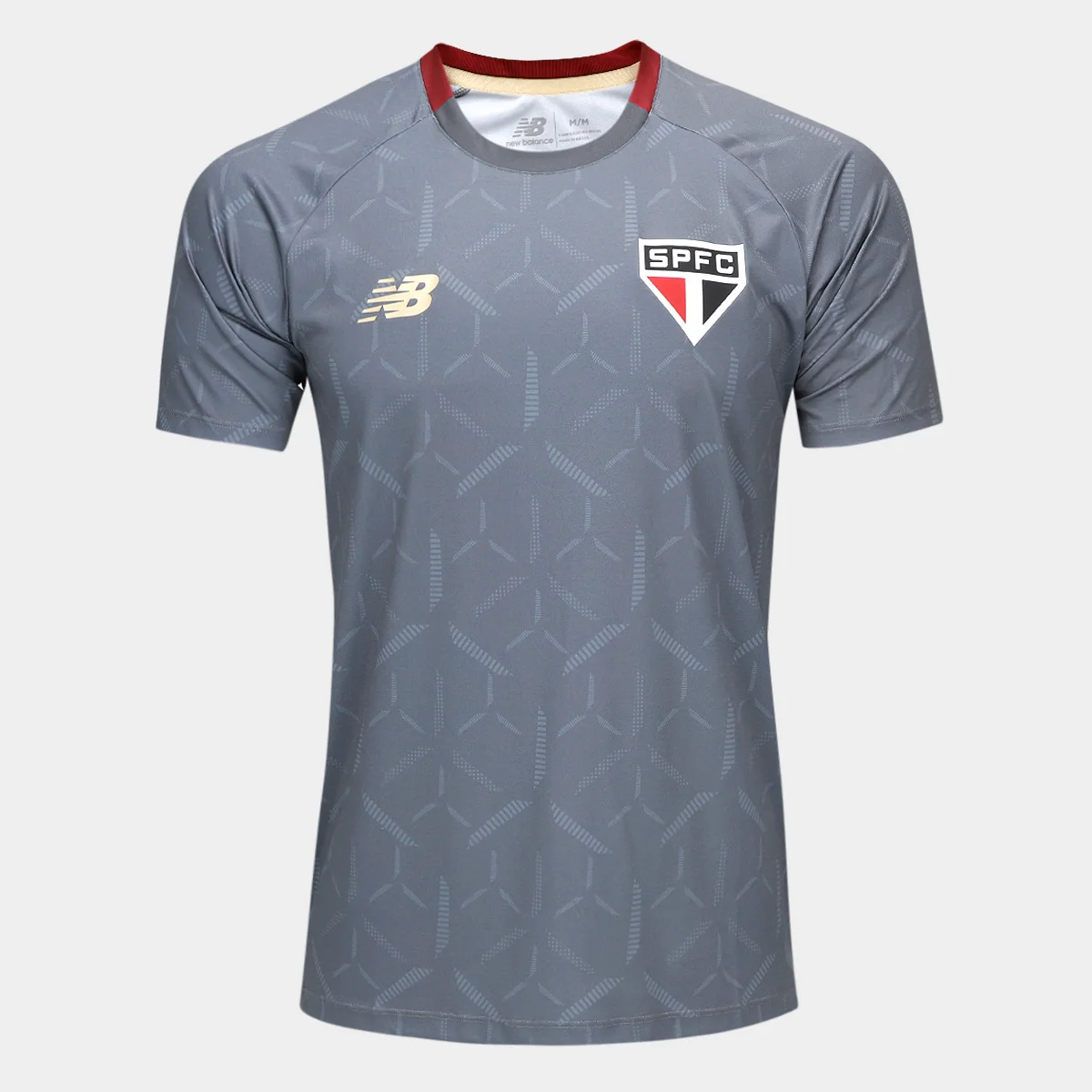 Mens Sao Paulo Training Kit Jersey 2025/26 Grey Sao Paulo training jersey, tonal lattice print, red-edged collar, front view
