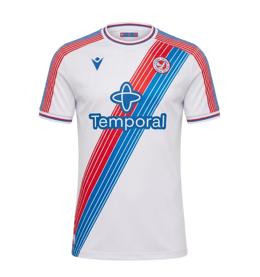 Mens Crystal Palace Home Jersey 2026/27 Mens Crystal Palace Home Jersey 2026/27 front view in white with red and blue diagonal sash