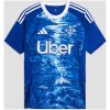 Mens Como 1907 Home Jersey 2025/26 front view in lake blue with wave ripple graphics and Uber sponsor