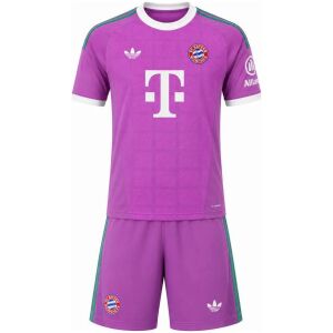 Kids Bayern Munich Goalkeeper Kit 2026/27 lavender purple shirt and shorts front view with team crest