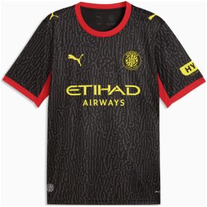 Mens Girona FC Away Jersey 2026/27 charcoal black shirt front view with wavy graphic and yellow club crest