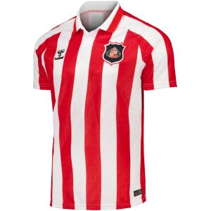 Mens Sunderland Hummel Home Jersey 2026/27 Mens Sunderland Hummel Home Jersey 2026/27 front view in red and white stripes with white polo collar