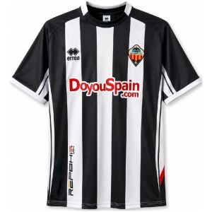 Mens CD Castellón Home Jersey 2026/27 front view with black and white vertical stripes and red sponsor