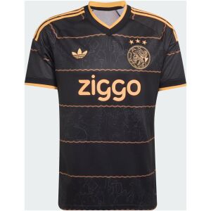 Mens Ajax Away Jersey 2026/27 black shirt front view with metallic copper trim and three-star crest
