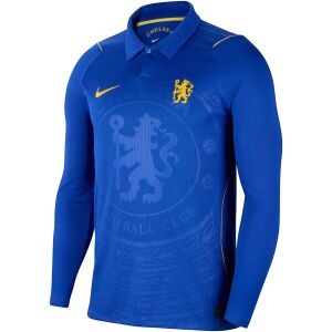 Mens Chelsea Long Sleeve Home Jersey 2026/27 royal blue shirt front view with polo collar and yellow lion crest