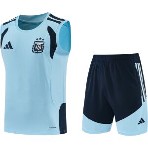 Mens Argentina Blue Training Kit 2026 Mens Argentina Blue Training Kit Singlet Kits Kit 2026 sky blue sleeveless shirt and navy shorts front view