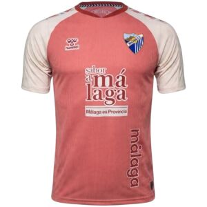 Mens Málaga Away Jersey 2026/27 Mens Málaga Away Jersey 2026/27 dusty rose shirt front view with cream sleeves and Málaga CF crest