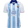 Mens Málaga Home Jersey 2026/27 front view in sky blue and white stripes with royal blue collar