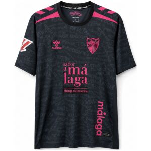 Mens Málaga Third Jersey 2026/27 Mens Málaga Third Jersey 2026/27 charcoal black shirt front view with tonal municipal graffiti and hot pink crest