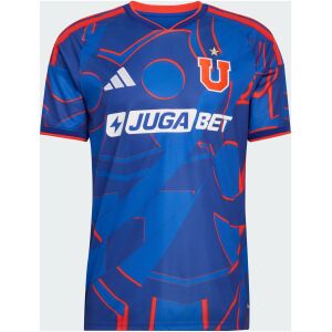 Front view of the Mens Universidad de Chile Home Jersey 2026/27 in royal blue with red geometric line art