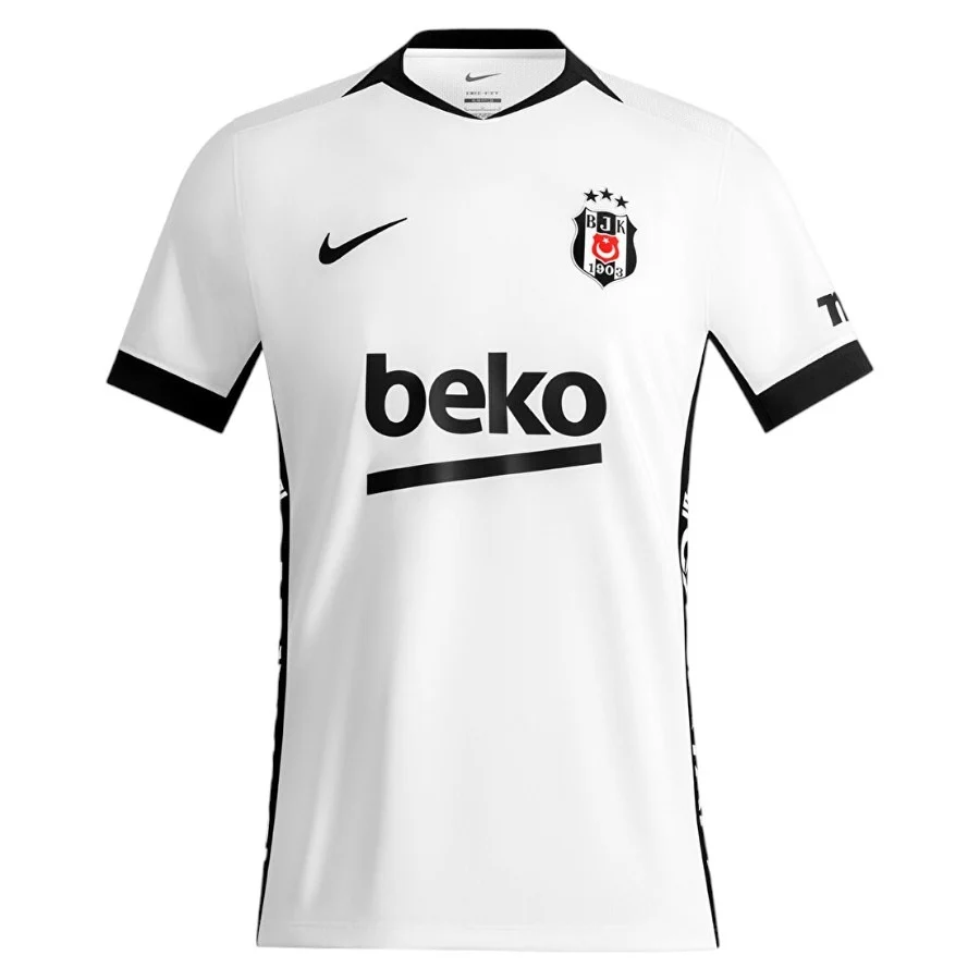Mens Besiktas Home Jersey 2026/27 Mens Besiktas Home Jersey 2026/27 white shirt front view with black V-neck collar, BJK crest and Beko sponsor