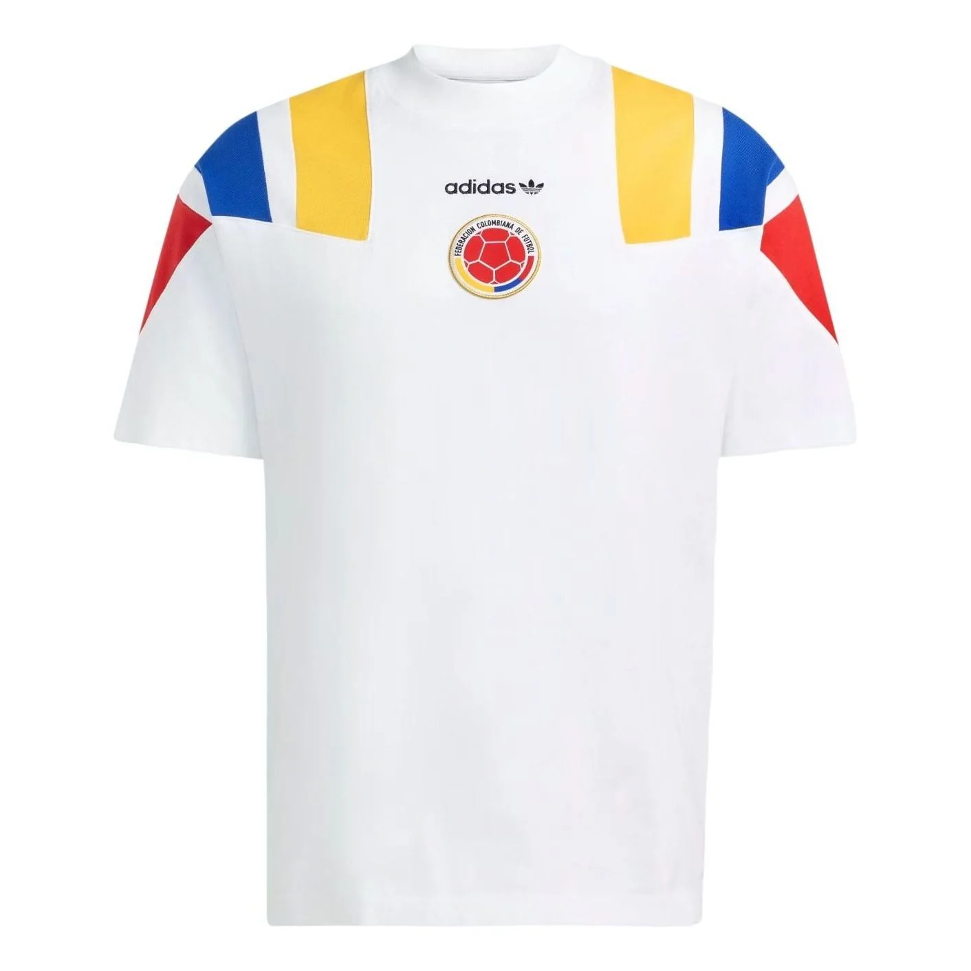 Mens Colombia EQT Tee Jersey 2026 Mens Colombia EQT Tee Jersey 2026 white shirt front view featuring centered FCF crest and tricolor EQT shoulder panels