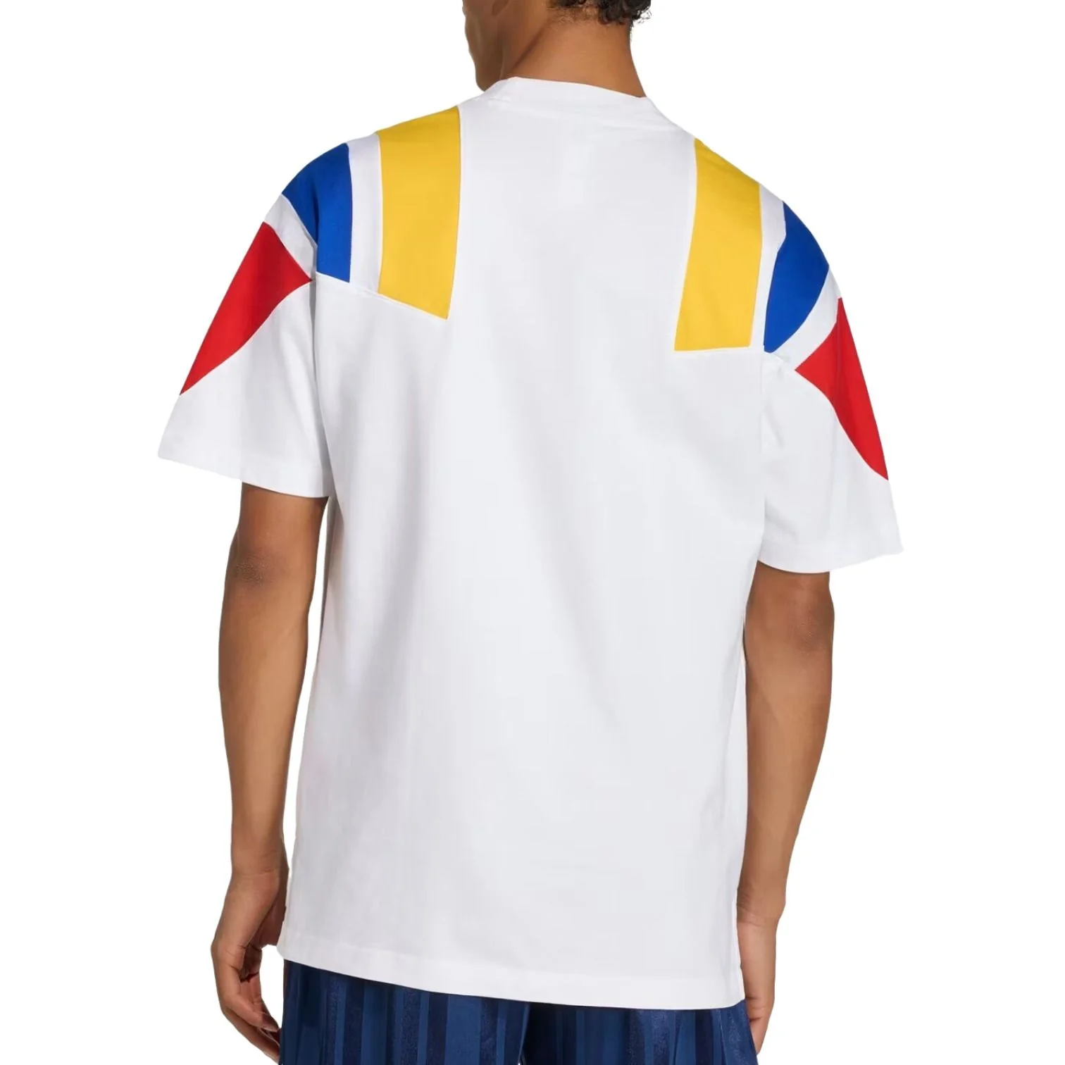 Mens Colombia EQT Tee Jersey 2026 Mens Colombia EQT Tee Jersey 2026 white shirt back view on model showing relaxed streetwear cut and shoulder color blocks