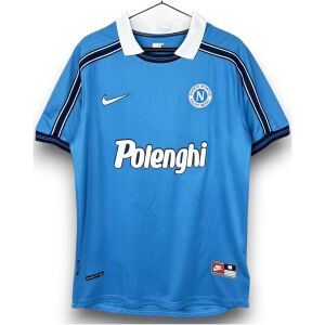 Mens Napoli Retro Home Jersey 1998/99 sky blue shirt front view with white polo collar and Polenghi sponsor