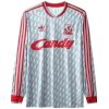 Mens Liverpool Retro Long Sleeve Away Jersey 1989 silver shirt front view with red Candy sponsor and Trefoil