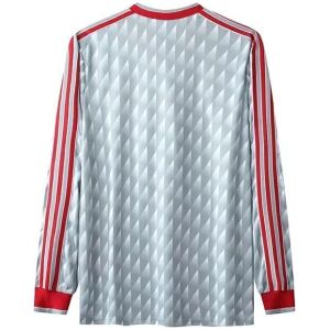 Mens Liverpool Retro Long Sleeve Away Jersey 1989 silver shirt rear view showing full geometric prism pattern and long sleeves