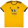 Mens Wolves Retro Home Jersey 2018/19 front view in Old Gold with wolf crest and W88 sponsor
