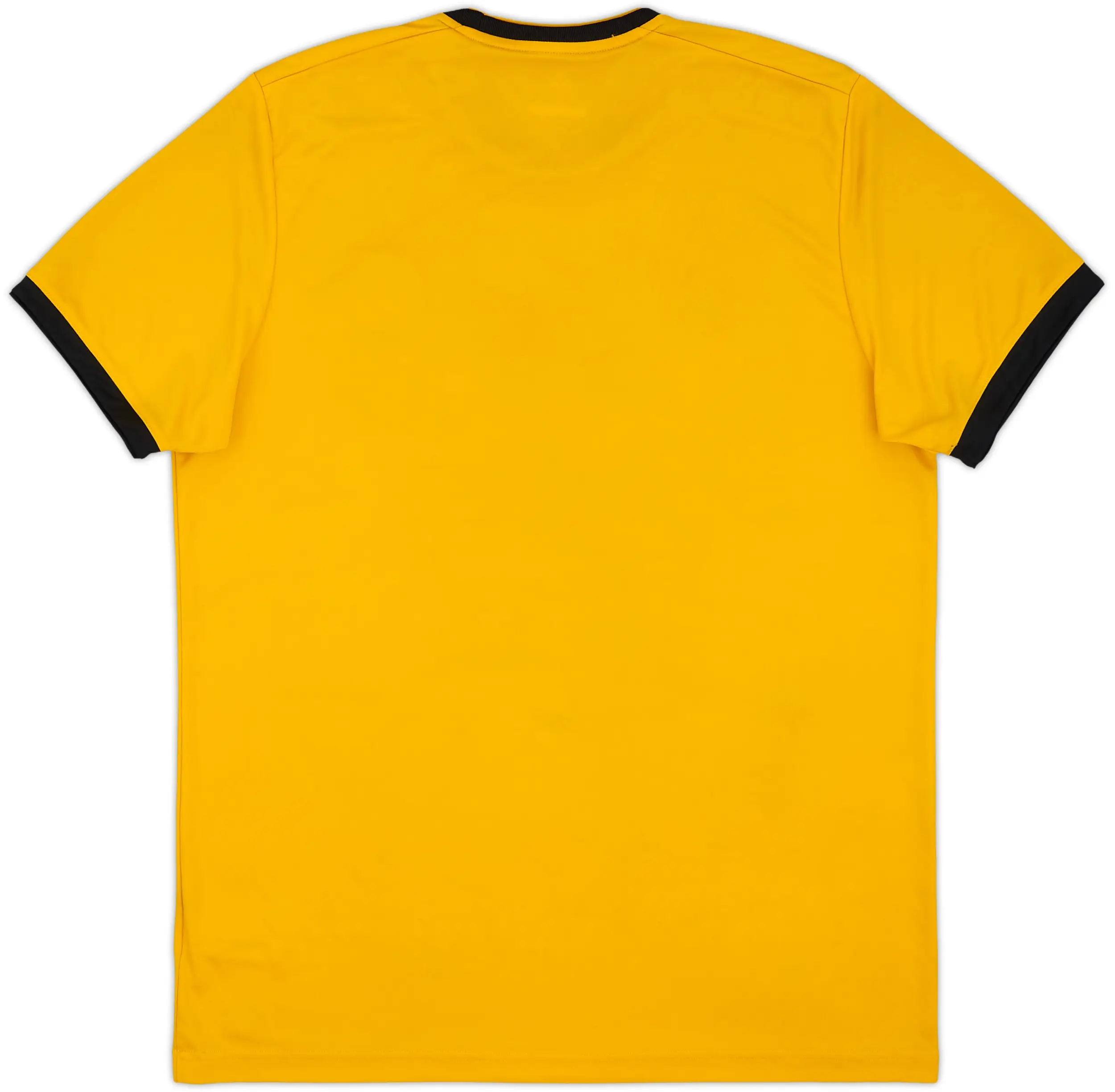 Mens Wolves Retro Home Jersey 2018/19 Mens Wolves Retro Home Jersey 2018/19 rear view in Old Gold showing black collar and cuff trims