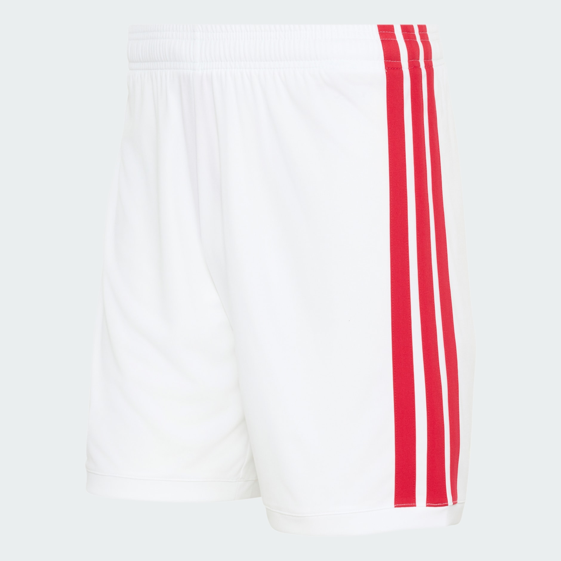 Mens Ajax Home Shorts 2026/27 Mens Ajax Home Shorts 2026/27 white shorts front view showing elastic waistband and red side stripes