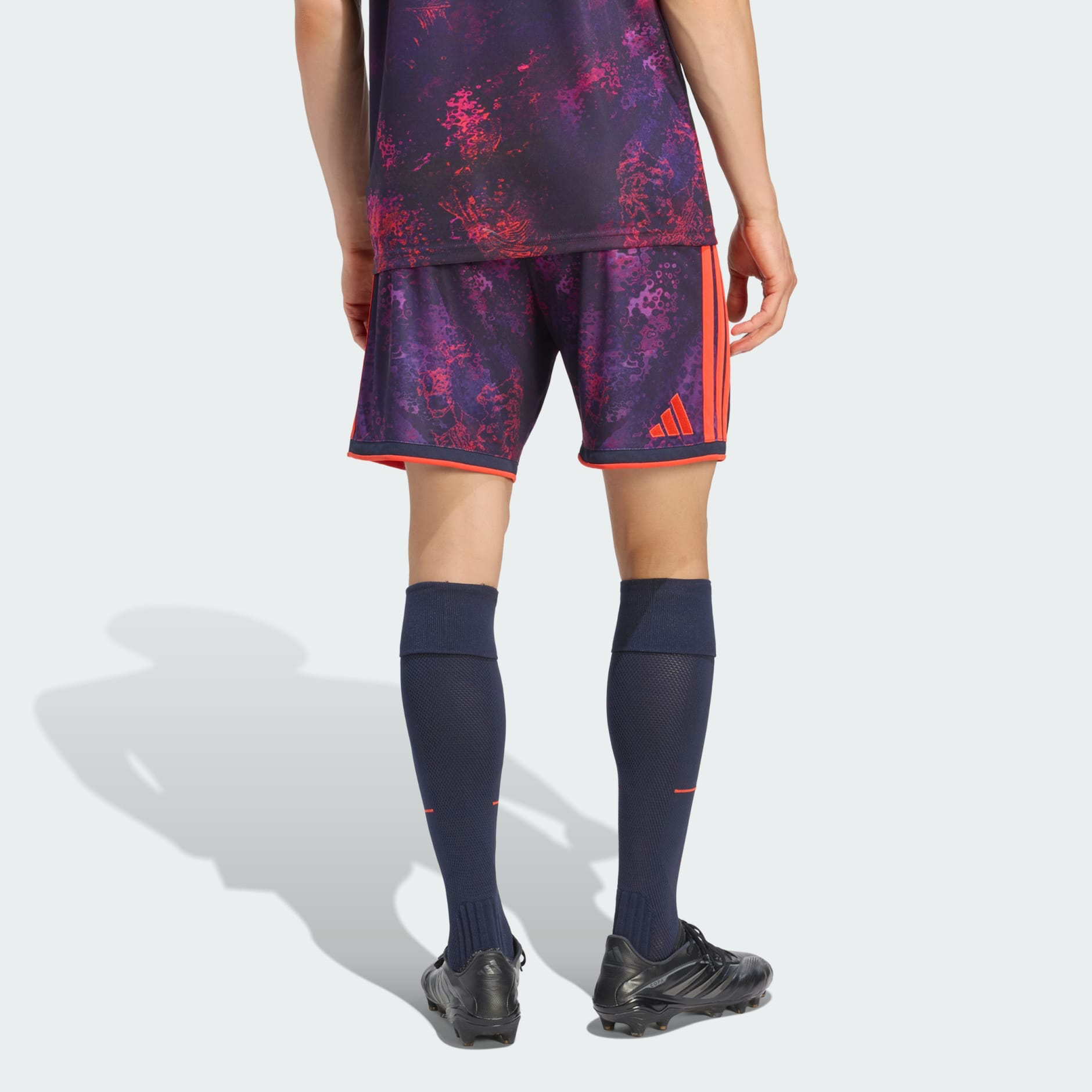 Mens Bayern Munich Third Shorts 2026/27 Mens Bayern Munich Third Shorts 2026/27 cosmic shorts rear view on model showing red adidas logo and side stripes