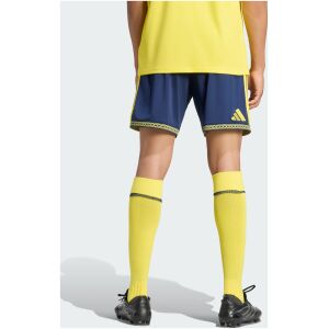 Mens Al Nassr Home Shorts 2026/27 navy shorts rear view showing yellow adidas logo and patterned hem border