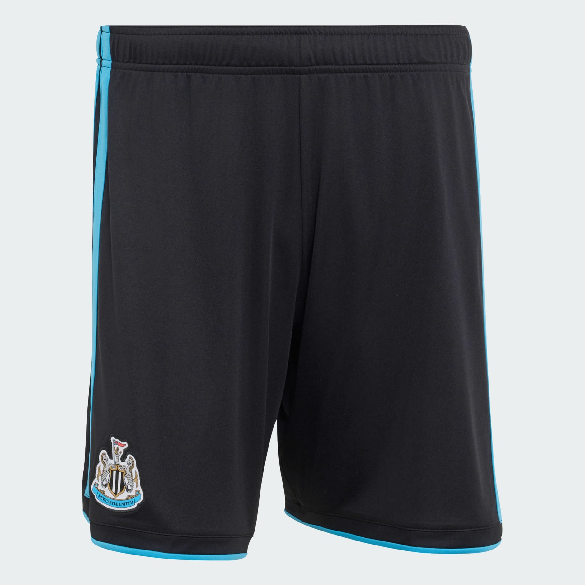 Mens Newcastle United Home Shorts 2026/27 Mens Newcastle United Home Shorts 2026/27 black shorts front view with electric blue side stripes and club crest