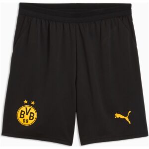 Mens Borussia Dortmund Away Shorts 2026/27 black shorts front view with yellow BVB crest and Puma Cat