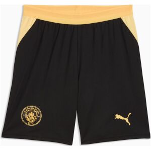Mens Manchester City Away Shorts 2026/27 black shorts front view with gold mesh waist and City crest