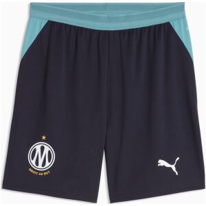 Mens Marseille Away Shorts 2026/27 navy shorts front view with turquoise mesh panels and OM star crest
