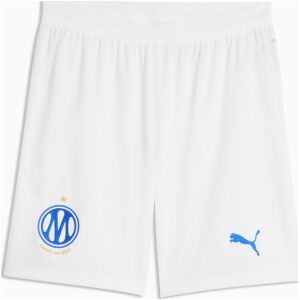 Mens Marseille Home Shorts 2026/27 white shorts front view with blue OM crest and azure Puma Cat