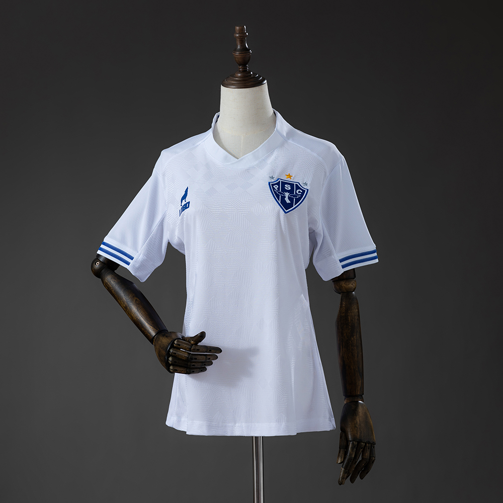 Womens Paysandu Away Jersey 2026/27 Womens Paysandu Away Jersey 2026/27 front view in white with blue Lobo logo and striped cuffs
