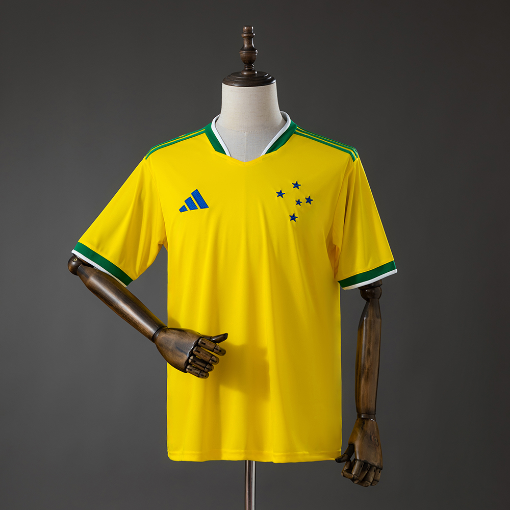 Mens Cruzeiro Brazil Edition Jersey 2026/27 Mens Cruzeiro Brazil Edition Jersey 2026/27 front view in yellow and green with 5-star crest