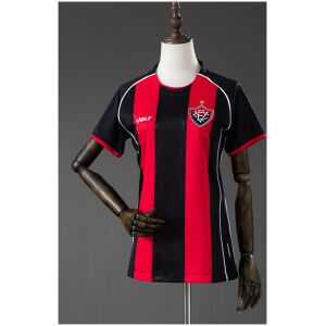 Womens Vitoria Home Jersey 2026/27 front view in red and black stripes with white contour piping