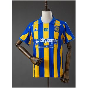 Mens Rosario Central 100th Anniversary Jersey 2026/27 front view in blue and yellow stripes with 100 emblem
