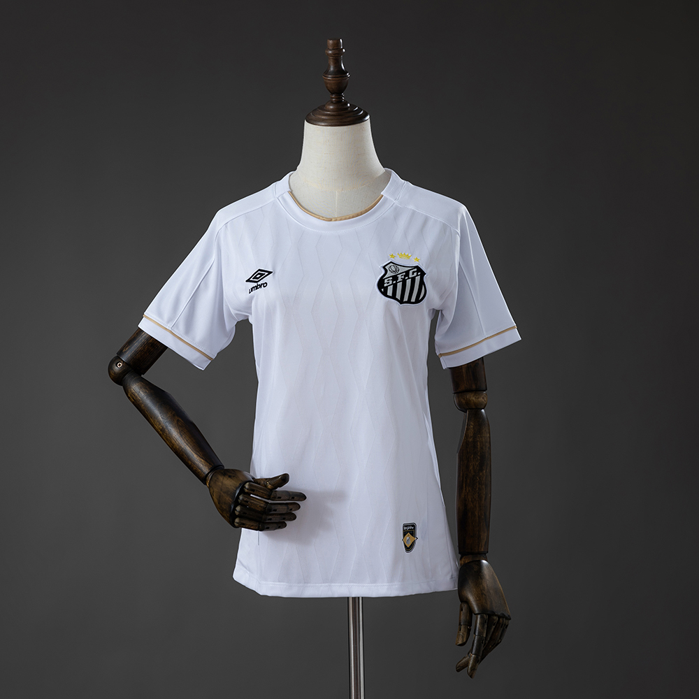Womens Santos Home Jersey 2026/27 Womens Santos Home Jersey 2026/27 front view in white with gold collar trim and Santos FC crest