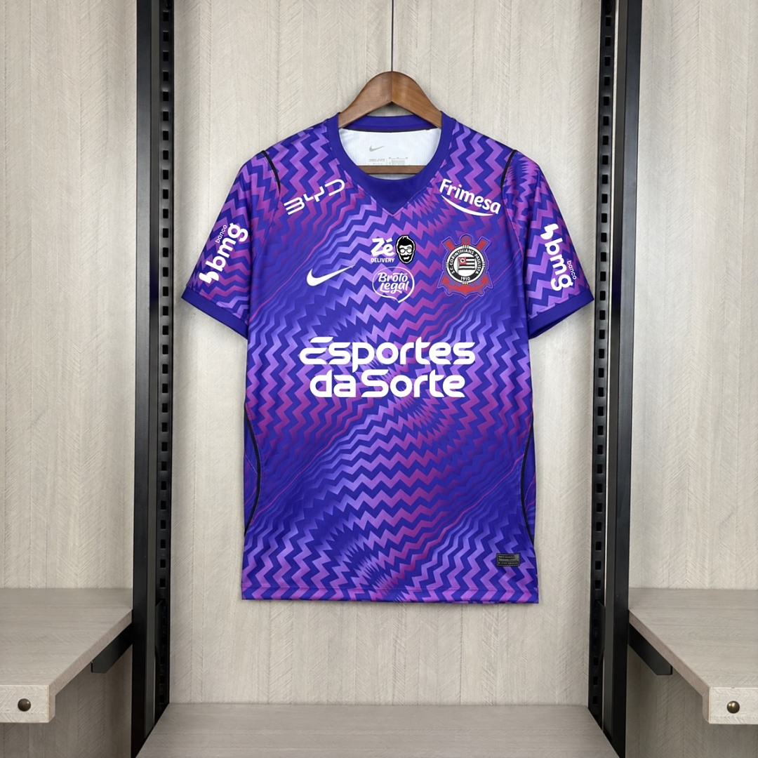 Mens Corinthians Purple All Sponsor Goalkeeper Jersey 2026/27 Mens Corinthians Purple All Sponsor Goalkeeper Jersey 2026/27 front view in purple with chevron waves and sponsors