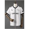 Mens Derby County Home Jersey 2026/27 front view in white with black vertical center stripes and Ram crest