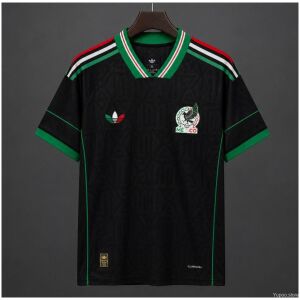 Mens Mexico x Someone Somewhere Lifestyle Collaboration Jersey 2026 front view in black with tonal patterns and tricolor collar