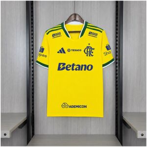 Mens Flamengo Yellow All Sponsor Jersey 2026/27 front view in yellow with green collar and Betano sponsor