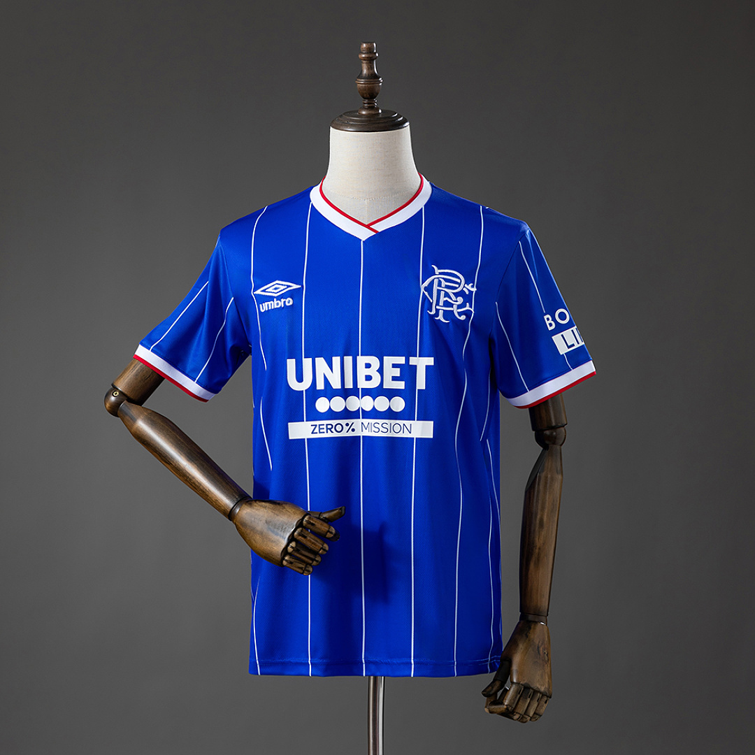 Mens Rangers Home Jersey 2026/27 Mens Rangers Home Jersey 2026/27 front view in royal blue with white pinstripes and RFC crest