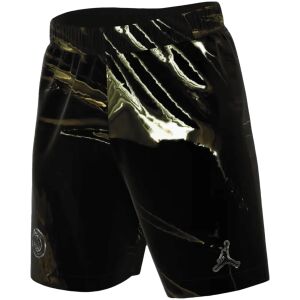 Mens PSG Fifth Shorts 2025/26 front view in glossy liquid chrome black with silver PSG crest