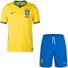Mens Brazil Home Kit 2026 full uniform set front view with yellow jersey and blue shorts