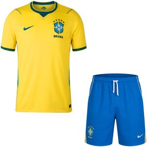 Mens Brazil Home Kit 2026 full uniform set front view with yellow jersey and blue shorts