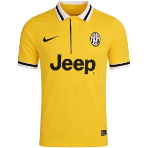 Mens Juventus Retro Away Jersey 2013/14 front view in yellow with white polo collar and Jeep sponsor