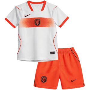Kids Uzbekistan Away Kit 2026 youth uniform set front view with white graphic jersey and orange shorts