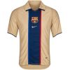 Mens Barcelona Retro Away Jersey 2001/03 front view in champagne gold with central Blaugrana stripe