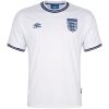 Mens England Retro Home Jersey 2000 front view in white with navy tipped collar and Three Lions crest